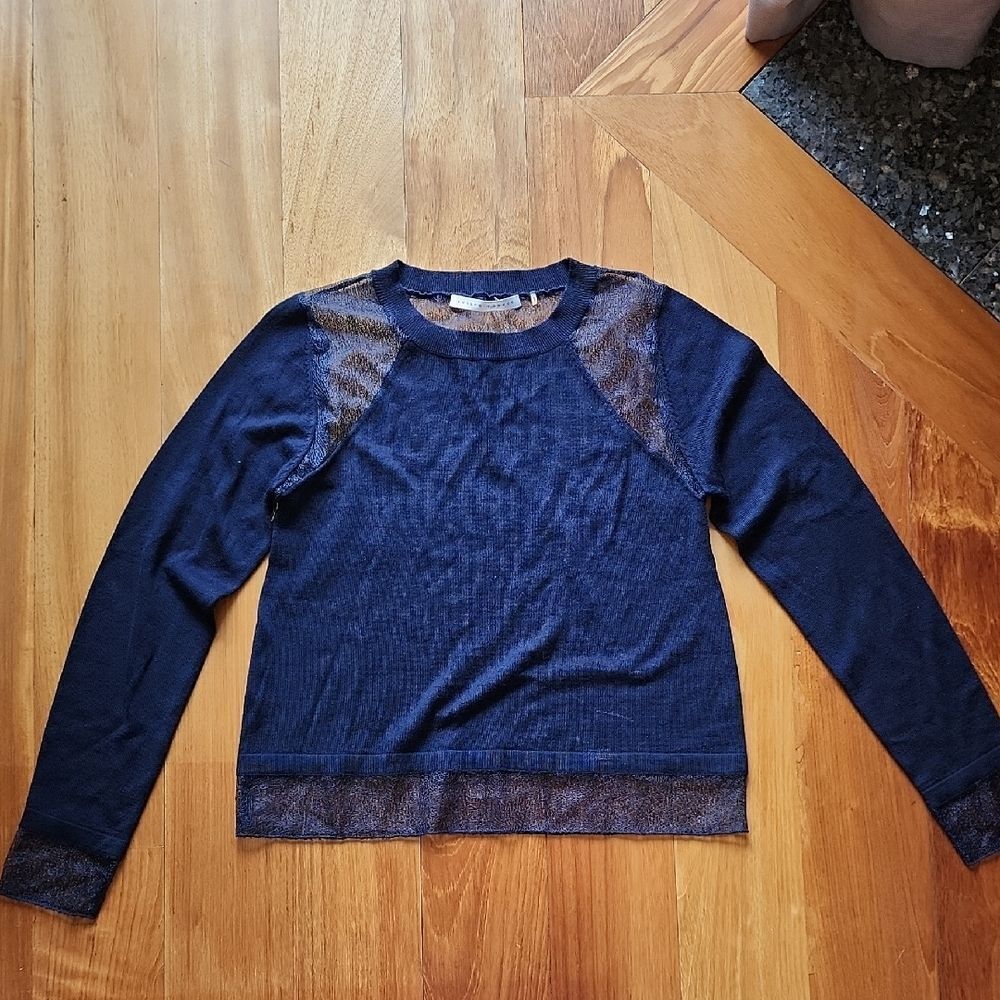 Susana Monaco Midnight Blue Sheer Long Sleeve Top - Women's Size Large (NWT)